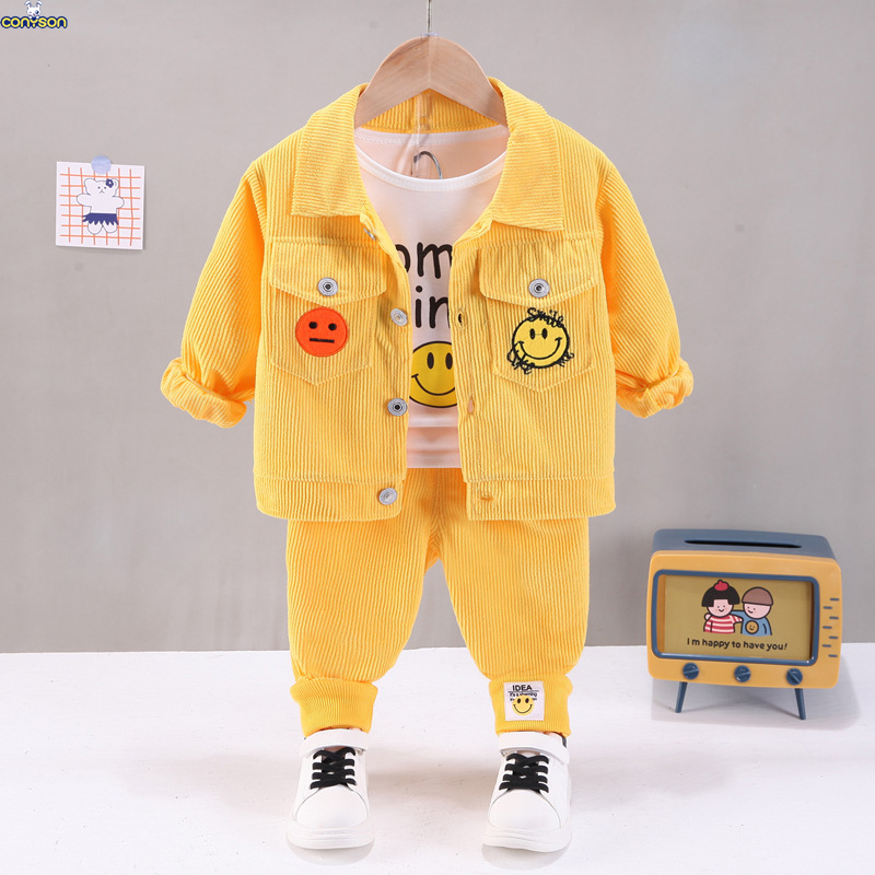 Conyson kids bulk wholesale Factory Supply korea fashion boutique baby boy cotton clothing suit casual 3 pieces clothes sets