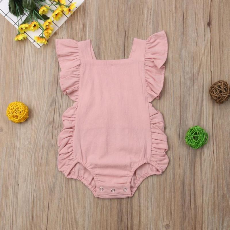 Conyson Wholesale Kids Baby Clothes Summer Sleeveless Candy Color Newborn Infant Baby Girl Solid Ruffle Romper Jumpsuit Outfits