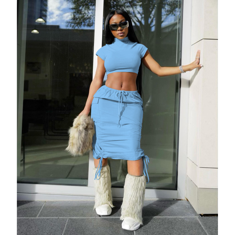 Conyson High Quality Crop Top Summer Seamless Sexy Short Loose Plus Size  Camouflage Pleated Skirt Gym Suit Cozy 2Pcs Women Set