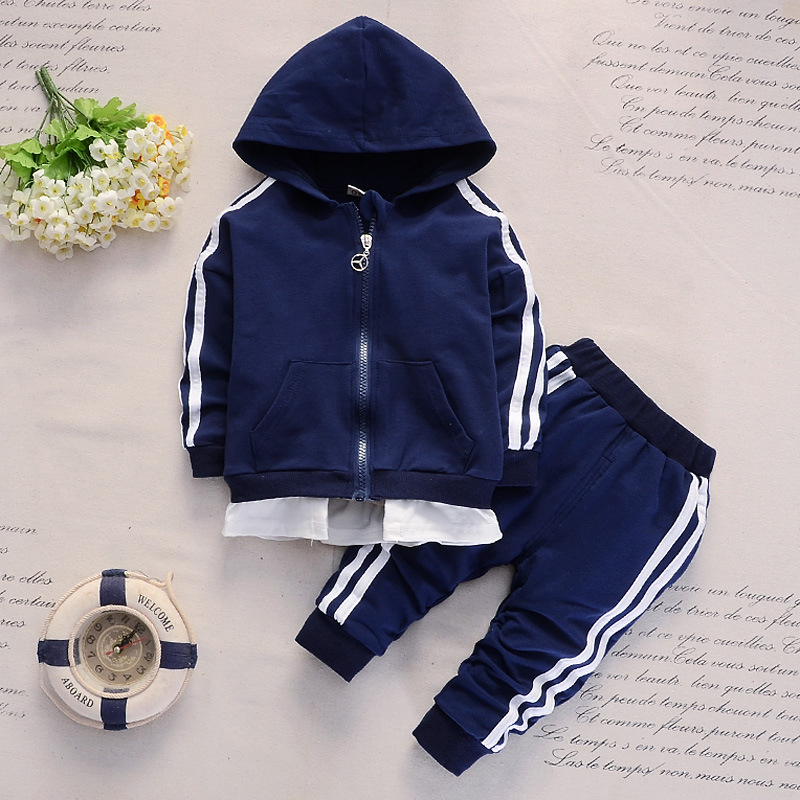 Conyson Wholesale Cotton Spring Unisex Stripe Casual Long Sleeve Zip Sweatsuit Boutique Baby Boys' Clothing 2 pcs Sets