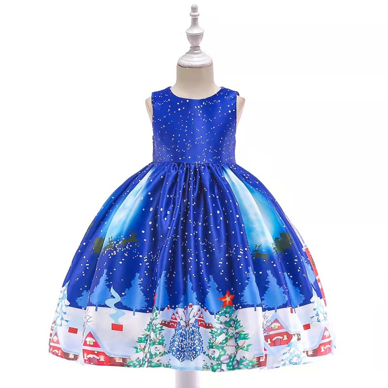 Conyson Wholesale Hot Sale Designer Christmas Party Wear  Boutique Printed Trailing Baby Girls' Dresses