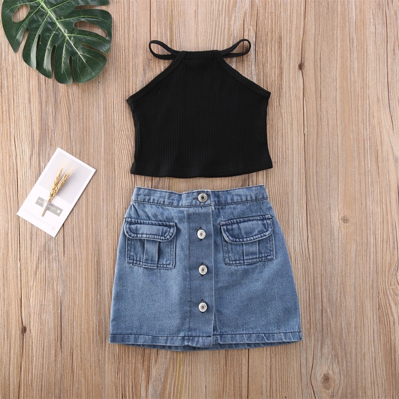 Conyson Fashion 1-6Y Toddler Kids Outfits Baby Clothes Set Black Vest Tank Top & Denim Mini Skirts Girl 2PCS Outfit