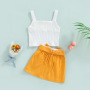 Conyson Fashion New Summer Kids Girls Clothes Sets Sleeveless Strap Solid Knit Vest Top+Color Patchwork A-Line Skirts With Belt