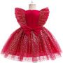 Conyson Chirsmas Hot Sale Tulle Skirt Big Glitter Flying Sleeves Bubble Skirt Baby Girls With Bow Embellish Shining Tutu Dress