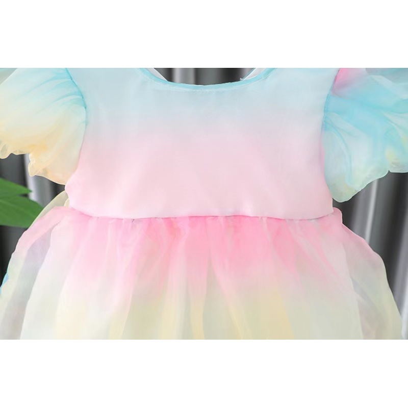 Conyson High Quality Summer 99% Cotton Comfortable Puff Sleeve Colorful Rainbow Floral Dresses 1-3 Years Baby Clothes Girl Dress