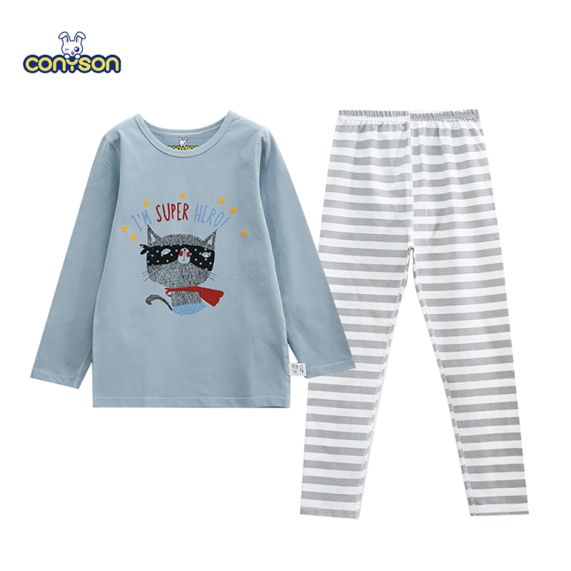 Conyson Wholesale Cotton Casual Long Sleeves Animals Printing Knitted 2Pcs Infant and Toddler Pajamas For Boys