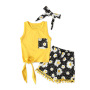 Casual Girl Baby Clothing Sleeveless Patchwork T Shirt Daisy Printed Tassel Shorts Headwear Three Piece Outfits Kids Clothes