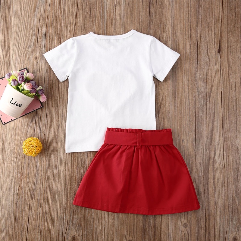 Conyson Kids Baby Clothes Summer Clothing Infant Children Easter Gift Print Pearls Heart Top Shirt Skirt 2Pcs Set Custom Outfit