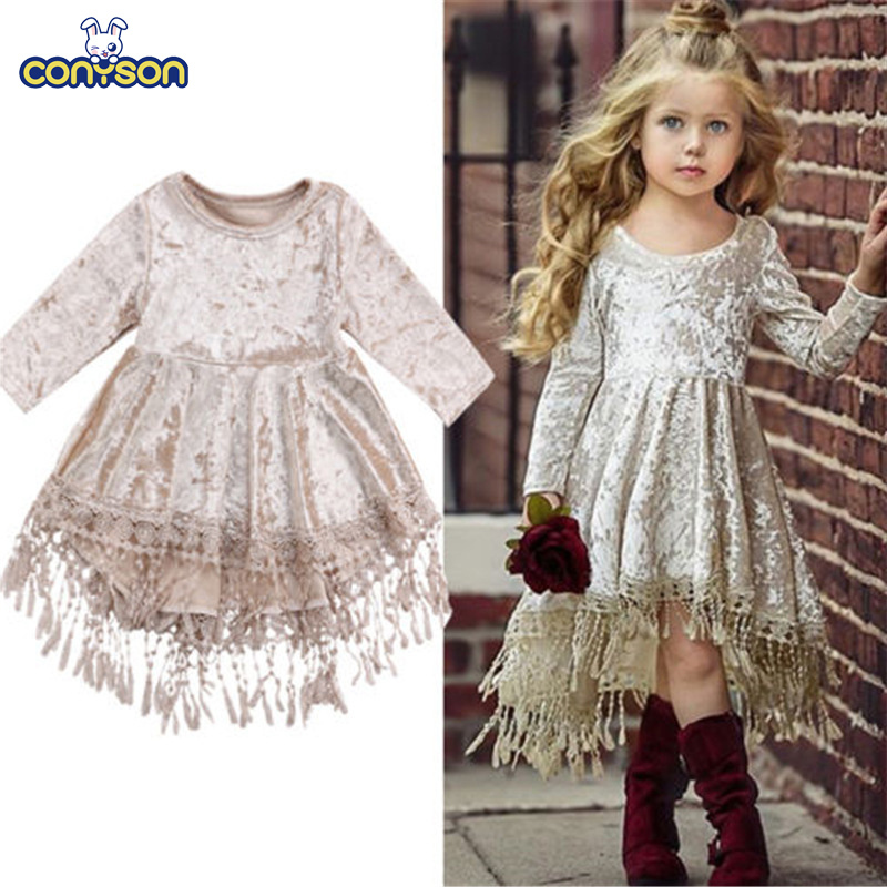 Conyson European and American New Children's Clothing Kids Dress Fishtail Skirt Spring Long Sleeve Cotton Dress for Baby Girls