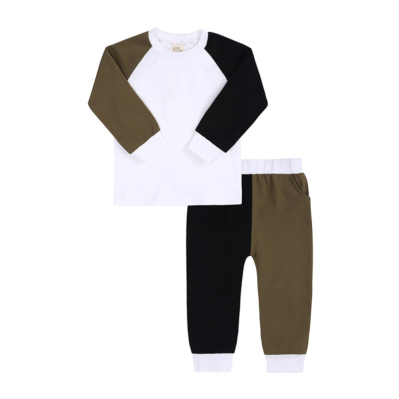 Conyson Custom logo Made Outdoor autumn fashion toddler jogger suit Baby Clothes Kids patchwork clothing Tracksuit Sweatsuit Set