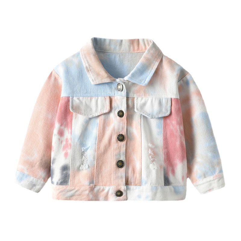 Conyson Hot Sale Multi-color Neutral Tie-dye Kids Clothing New Designer Children's Lapel Long Sleeves Denim Jacket for Baby Boys