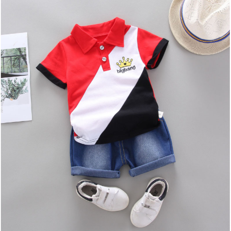Conyson hot sale korea fashion toddler cotton patchwork apparel baby boys designer kids clothes summer outfit short clothing set