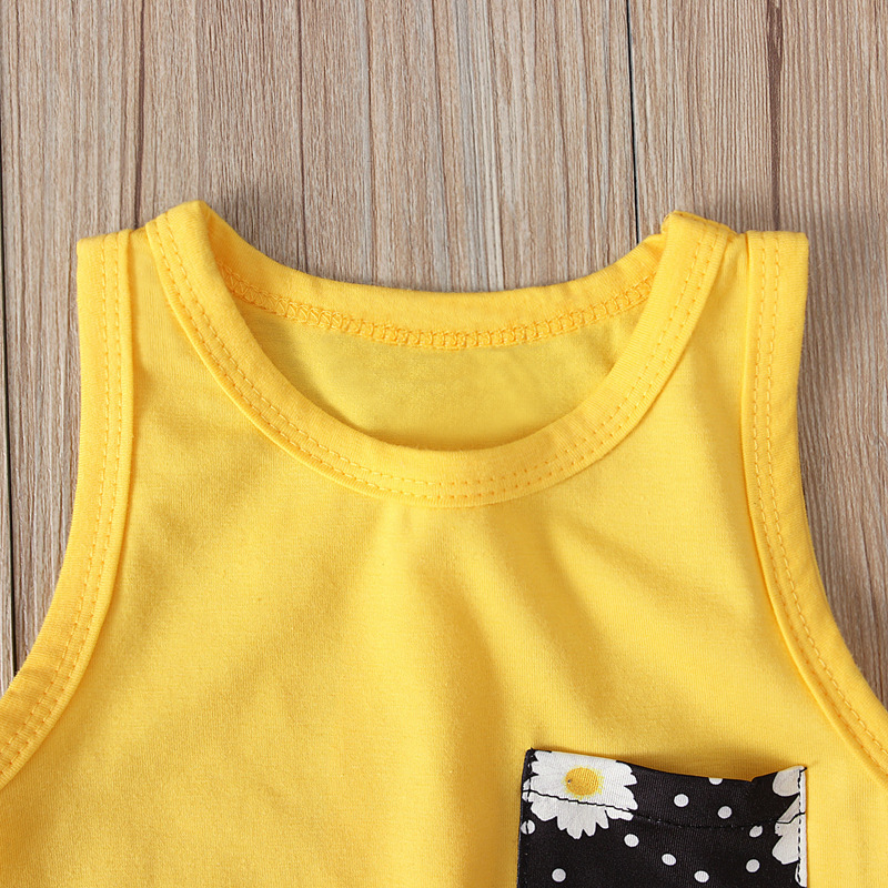 Casual Girl Baby Clothing Sleeveless Patchwork T Shirt Daisy Printed Tassel Shorts Headwear Three Piece Outfits Kids Clothes