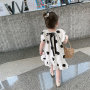 wholesale Cotton Fabric 2021 Summer Girls White Speckled Round neck narrow cuff Ruffle Dress With Short Sleeve