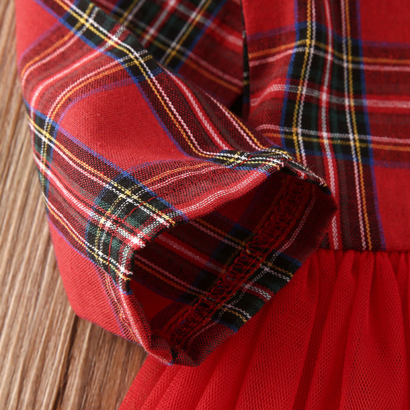 Conyson Baby Girls Christmas Dress Long Sleeve Red Plaid Princess Dresses For Newborn Red Party Xmas Dress Hairbands Set