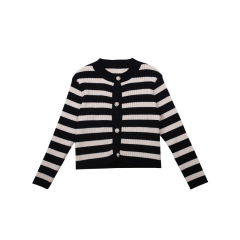 Conyson organic kids clothes spring personalized kids-designer-clothes vintage velvet core yarn striped knitted girls coat