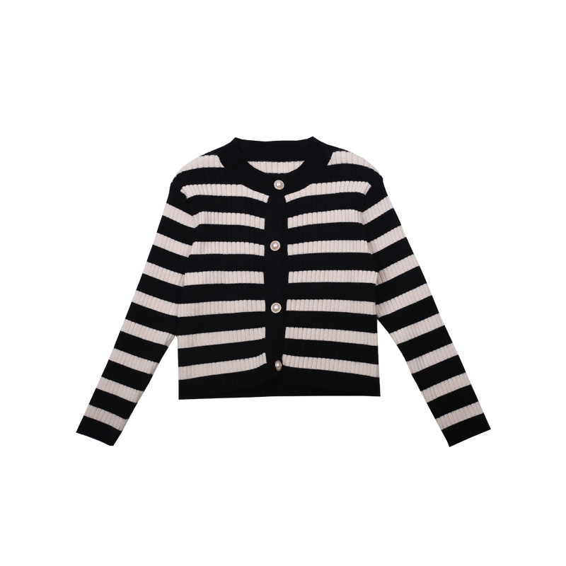 Conyson organic kids clothes spring personalized kids-designer-clothes vintage velvet core yarn striped knitted girls coat