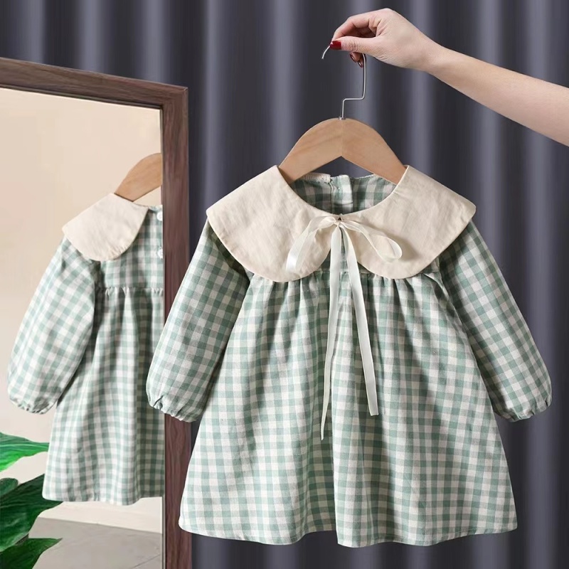 Conyson Stock Lots 3-8 Year Old Long Sleeve Frocks Designs Turn-down Collar Kids Flower Princess Fancy Baby Girls Casual Dress