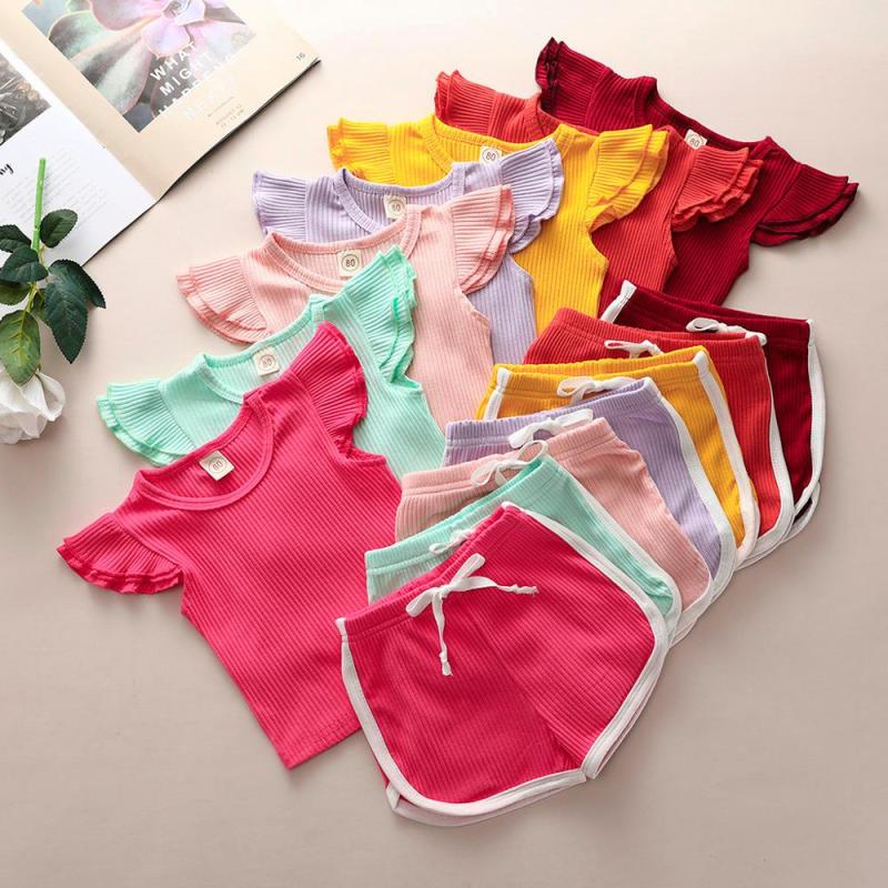 Conyson New Girl Summer Clothing Sets Short Sleeve Tops Shorts Fashion 2Pcs Kid Girls Outfit Sets Casual Baby Girls Clothes Sets