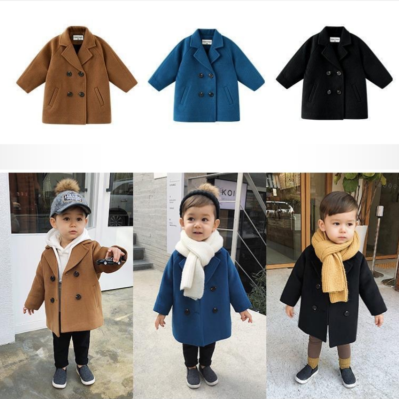 Conyson Winter Woolen Double-breasted Baby Boy Trench Lapel Autumn Kids Outerwear Coats Jacket Children Kids Clothing Handsome
