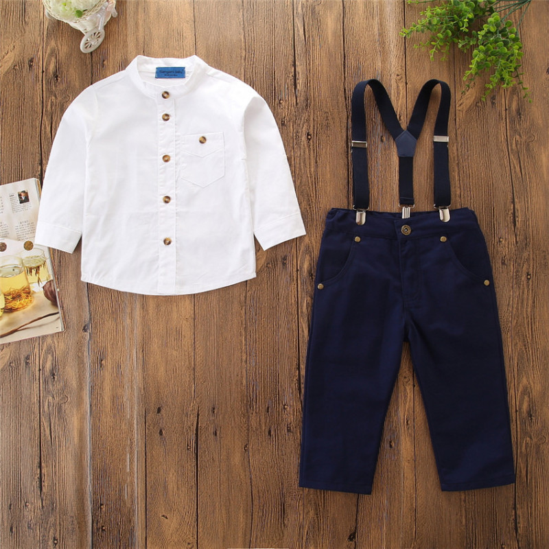 Custom Apparel Shirt Long Sleeve Top Shirt Rompers Kids Boy Suspender Pants 2 Piece Set