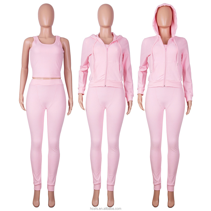 high quality fashion autumn logo Customize women three pieces S-2XL jacket Sportswear suit clothing adult vest pants clothes set