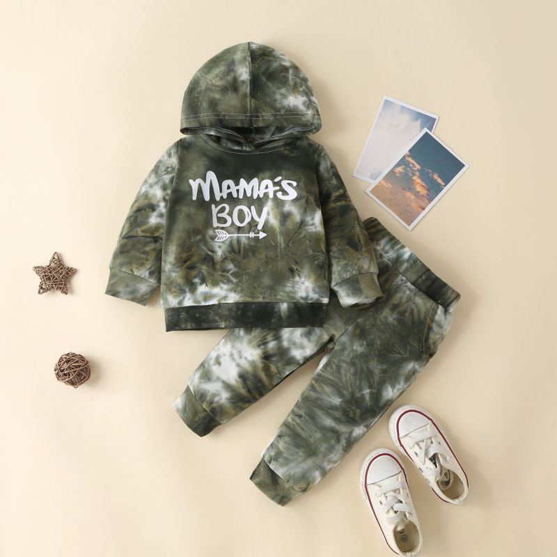 Conyson Kids Two Piece Clothing Set Children's Tie Dye Sweater Hooded Tracksuit Pullover Trousers Boys Two-piece Suit
