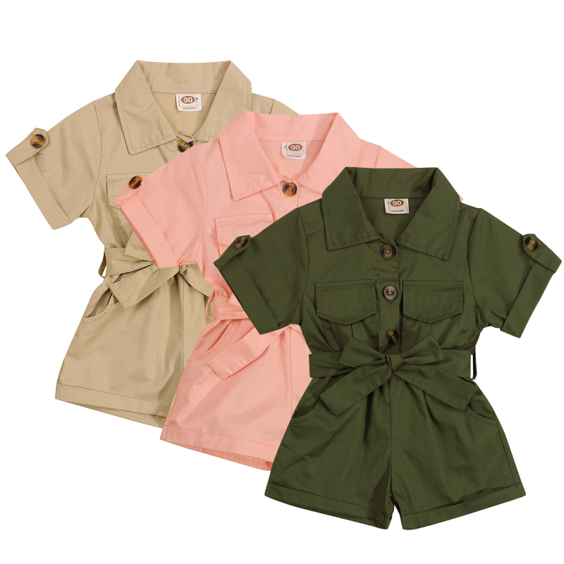 Fashion Summer Toddler Kids Baby Girls Clothes Tooling Style Short Sleeve Lapel Button Overalls Jumpsuit Outfits