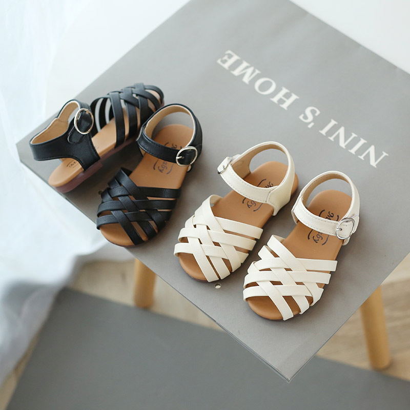 Toddler Girl's Sandals Peep Toe Cross Band Hollow Out Daily Plain Children Summer Shoes 21-30 Three Colors Light Kids Sliders