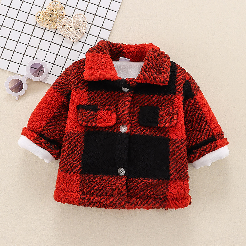 Conyson New Toddler Girls Plaid Lapel Collar Button Design Coat Jacket for Girls Boy Baby Kids Winter Children's Warm Outerwear