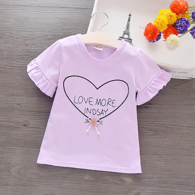 Conyson Hot New Kids Clothes Summer Cotton Letter Pattern Print Valentine's Day Kids Girls Short Sleeve T-shirt Children Outfit