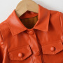 Conyson Wholesale Hot Fashion Summer Kids Clothes Leather PU Casual Solid Long Sleeve Single Breasted Straight Knee Dress Jacket