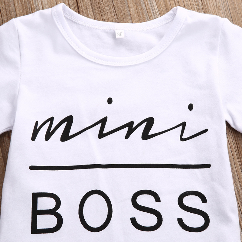 Conyson Wholesale Short Sleeve Pu Leather print logo Skirt Korean Child Girls Summer 2Pcs Clothes Clothing Set