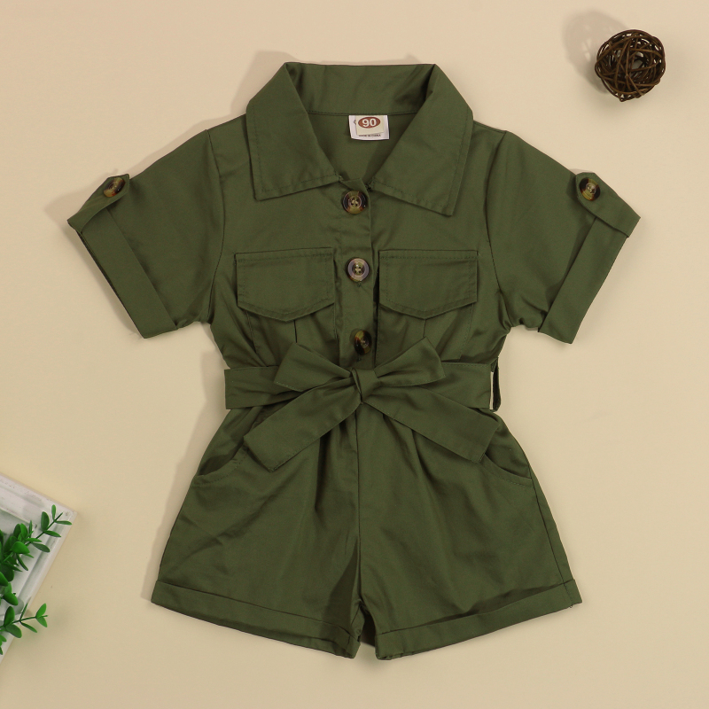 Fashion Summer Toddler Kids Baby Girls Clothes Tooling Style Short Sleeve Lapel Button Overalls Jumpsuit Outfits
