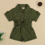 Fashion Summer Toddler Kids Baby Girls Clothes Tooling Style Short Sleeve Lapel Button Overalls Jumpsuit Outfits