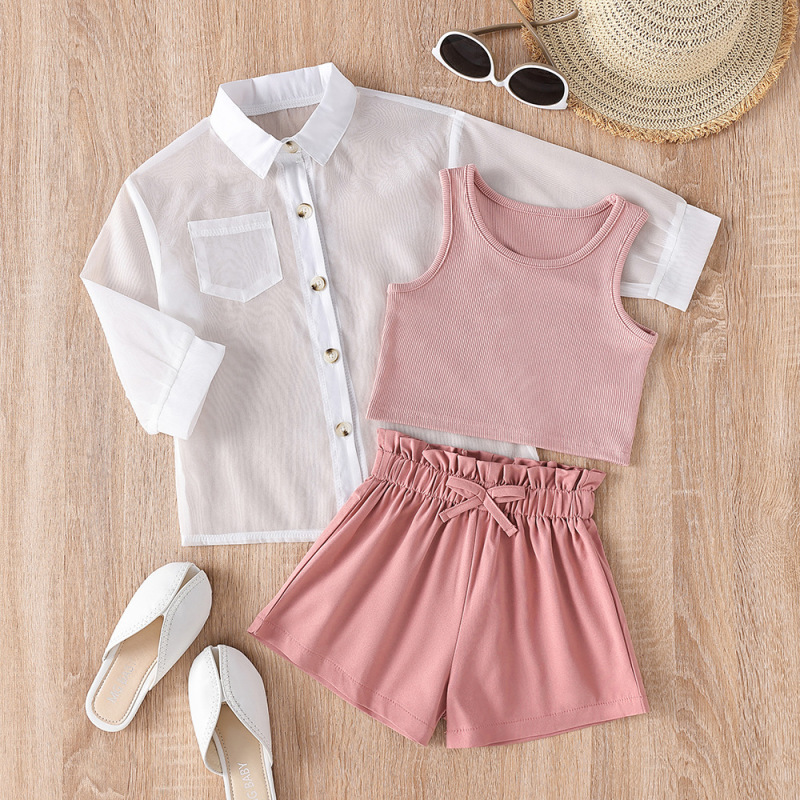 Conyson Casual Summer Kids Girl Sports Clothes Set Shirt Vest Shorts Girls Vests 3pcs Outfits Kid Girls Tracksuit Suits
