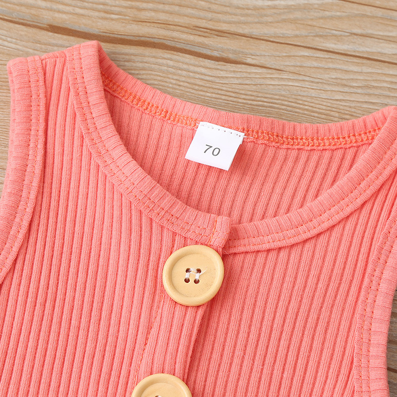 Conyson fashion hot sale ins boutique stripe Cotton Infant kid headband Sleeveless button one-piece Baby Summer Clothing Rompers