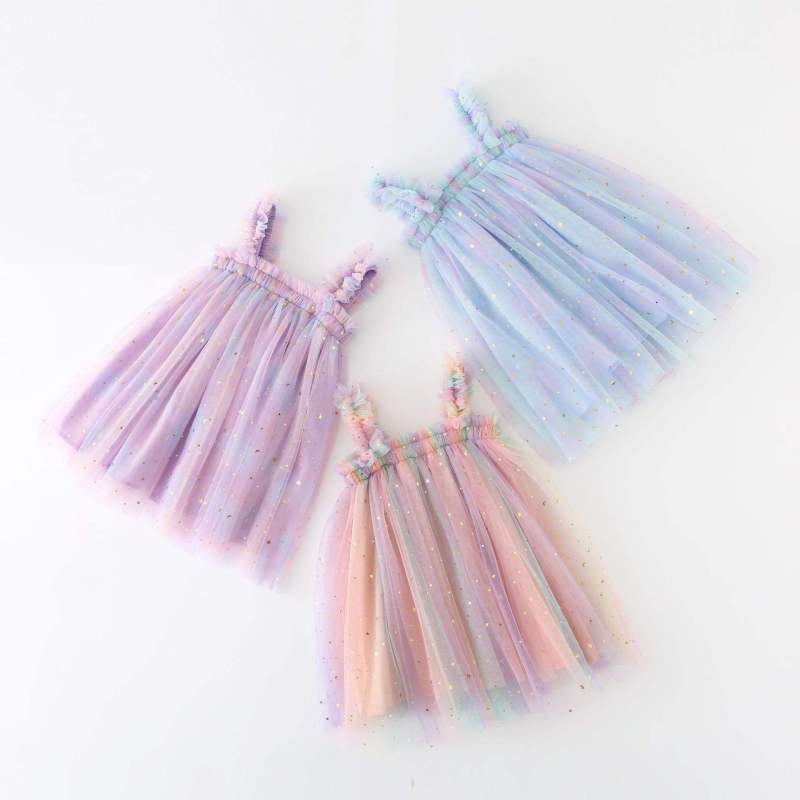 conyson wholesale new fashion sleeveless formal clothes party sequins sling strap frock summer tulle baby girls dress