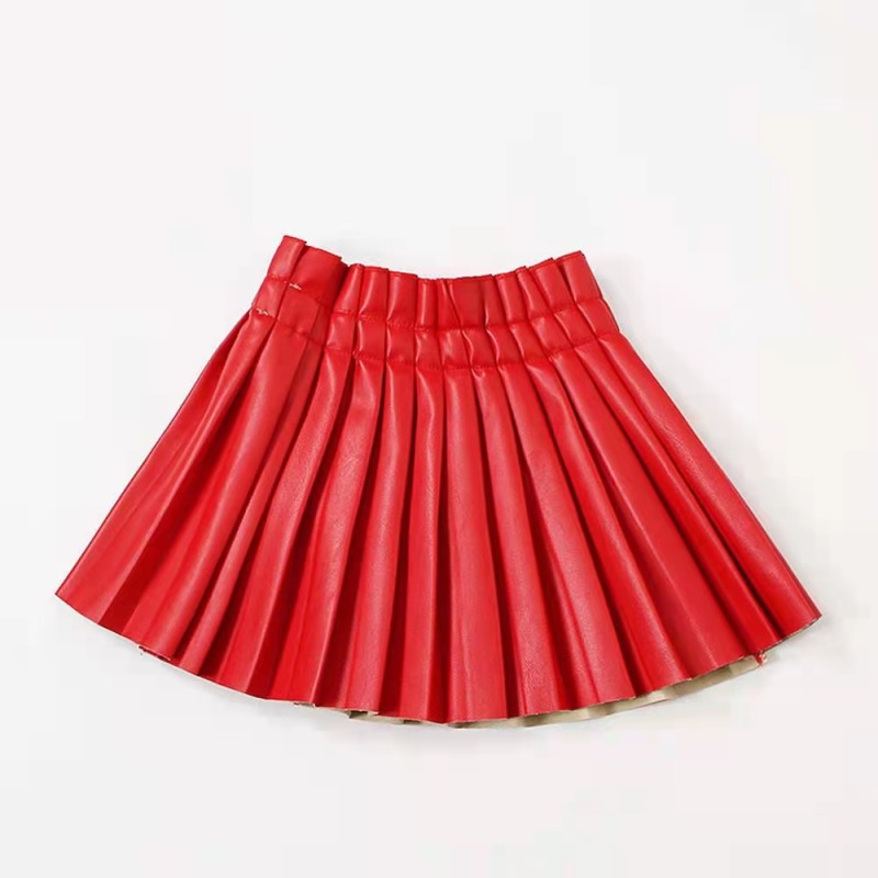 Conyson New design Summer Baby Girls Pu Leather Solid Pleated Skirt Elastic Waist Short Skirts pleated skirt