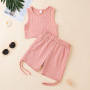 Conyson Stretch Kint Solid Color Suit Summer New Arrival Toddler Girls Boutique Ruffled 2 Piece Kid Girls Clothing Set