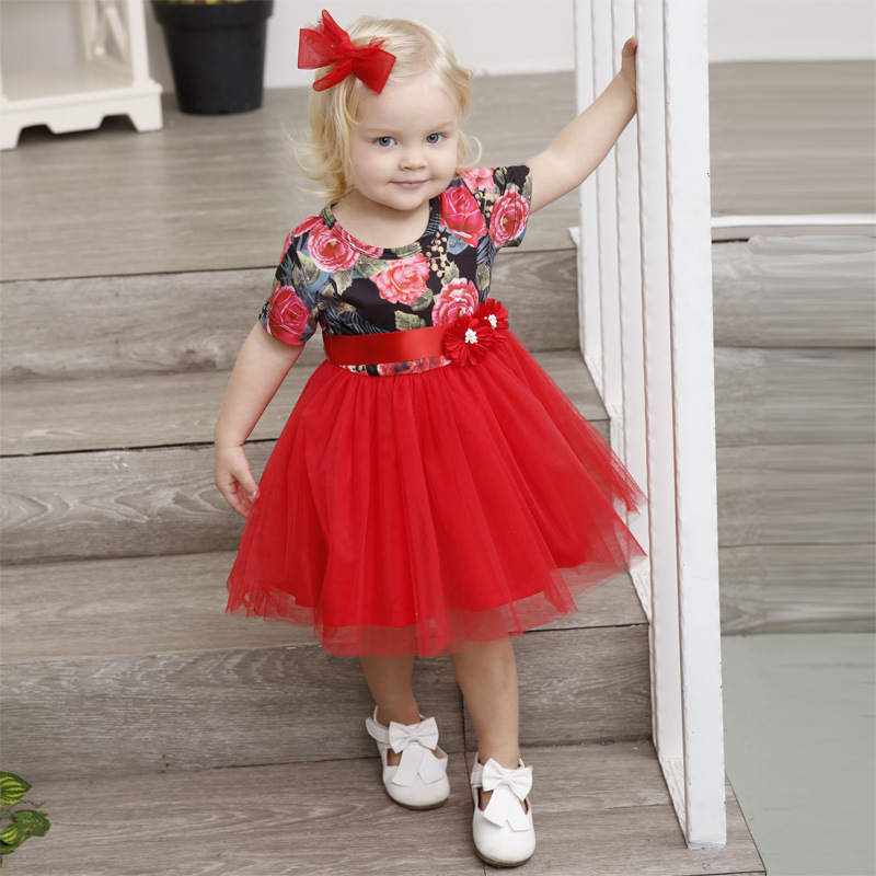 Conyson Hot Sale Western Style Girls Summer Christmas Gift Wedding Party Flowers Dress Elegant Crew Neck Baby Girls Tutu Dress
