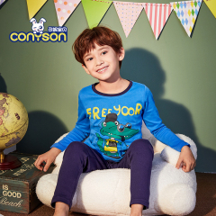2020 Hot Sale O-Neck Customize 4-14Years Cartoon Breathable Knitted 2 Piece Cute Pajama Set