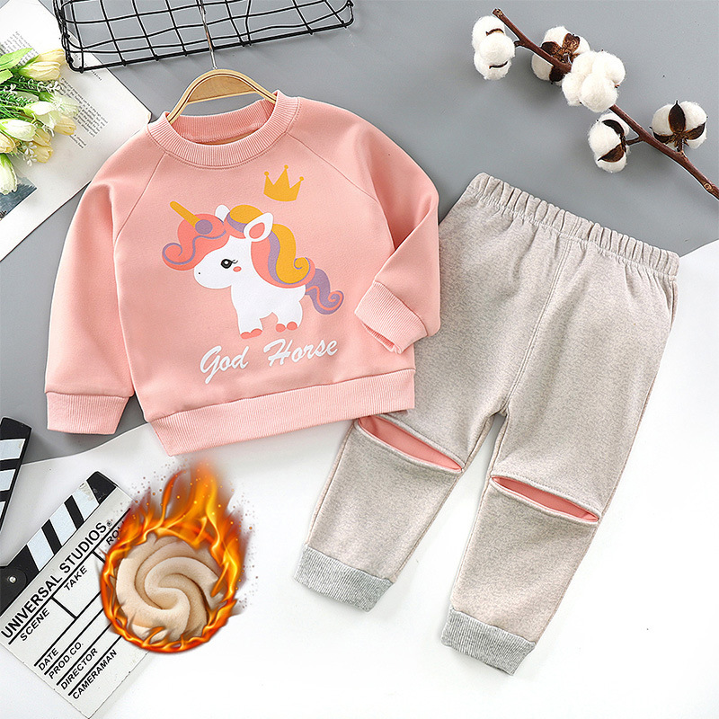 High Quality 1-7 Years Cartoon Knitted Girls Fall 2 Piece Clothing Sets Track Suit For Kids