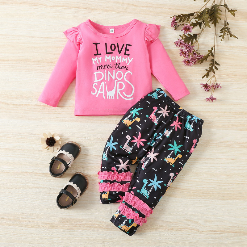 Conyson wholesale popular autumn leisure O-Neck long Sleeve Girls print cartoon Baby kids Clothing Cotton Kids clothes Sets