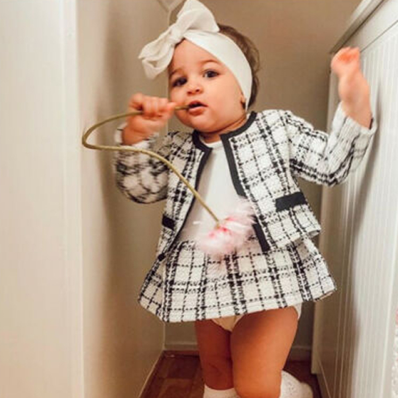 Autumn Winter Party Kids Clothes For Baby Girl Fashion Pageant Plaid Coat Tutu Dress Outfits Suit Toddler Girl Clothing Set