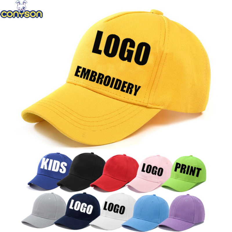 Conyson hot sale fashion boutique custom made logo Unisex Adjustable sport hat kids 6 Panel baseball cap embroidery customized