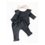 Conyson Toddler Kids Baby Girl Ruffle Bodysuit Romper Top Solid Bowknot Pants Trousers Autumn Cotton Long Sleeve Outfit Clothes