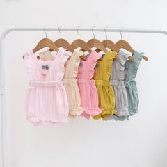 Conyson Summer Cute Baby Girls Romper 2pcs Ruffles Sleeveless Flowers Solid Jumpsuits With Hats Baby Kids Clothes Outfit Sets