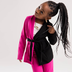 Conyson Kids Spring Autumn Children's Clothing Wholesale 2pcs Hot Pink+Black Patchwork Suit Girs Splice suit Baby Clothing Set