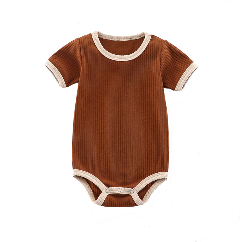 Conyson Custom Summer Hot Sale Wholesale Knitted Stripes Short Sleeve Kids Baby Clothes Ribbed Jumpsuit Unisex Boys Rompers